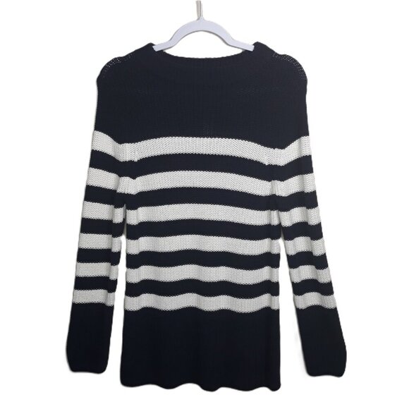 NWT Talbots Shaker Stitch Sweater Navy Blue Striped Cotton Tunic Sweater M - Picture 2 of 6